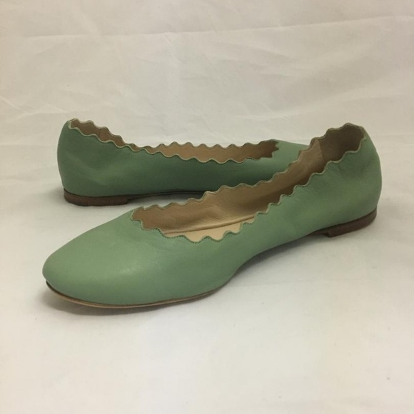 Chloe Shoes - Chloe Castoro lamb green leather flats - Display